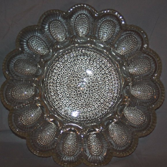 Hobnail Deviled Egg Plate Indiana Clear Pressed Glass Serving - Picture 1 of 3